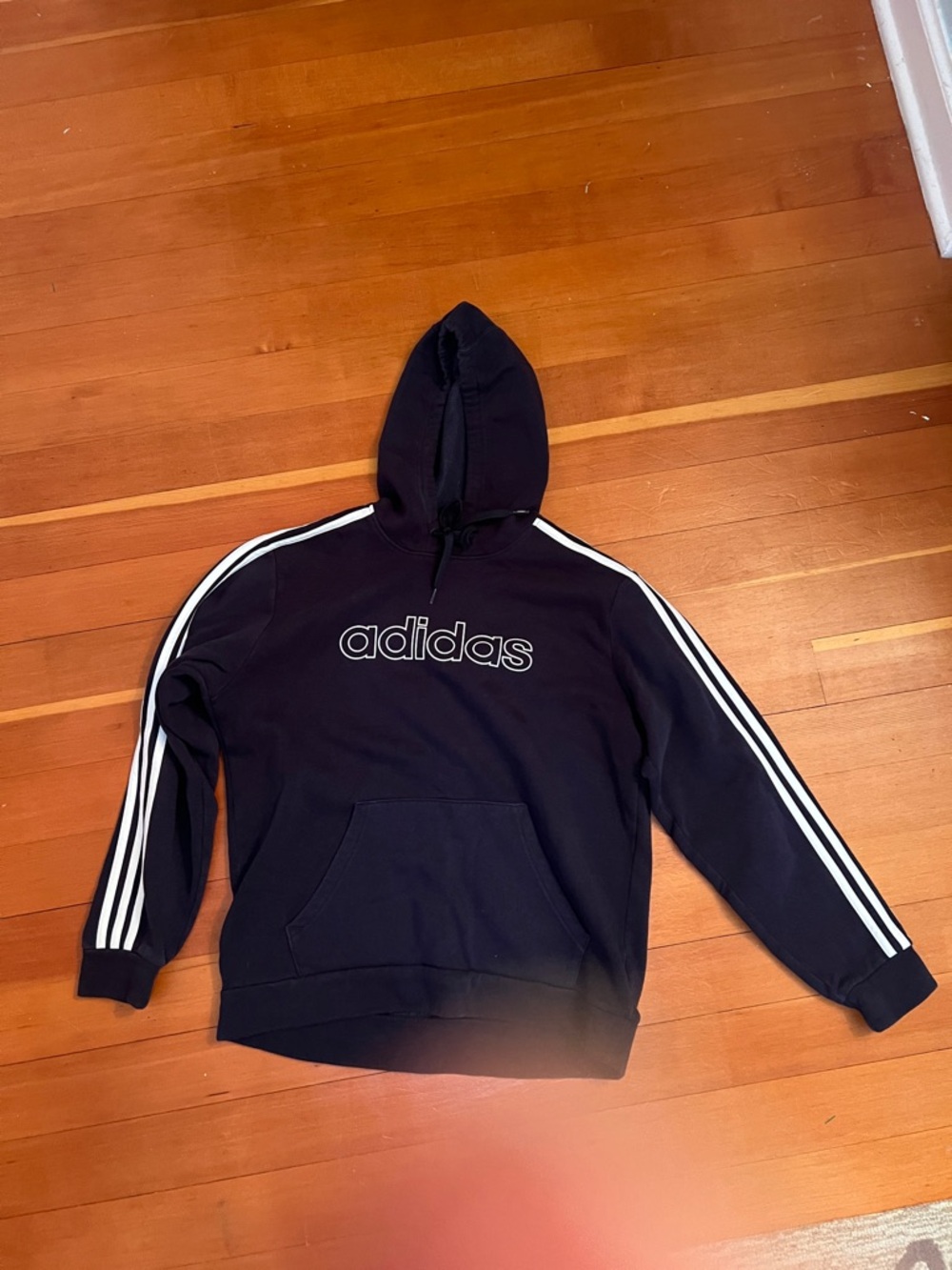adidas Men’s Black Hoodie with White 3-Stripes